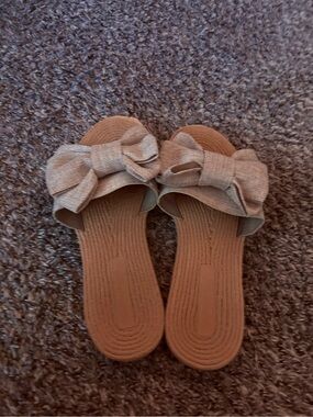 Bow Front Slip-On Sandals in Beige for Women